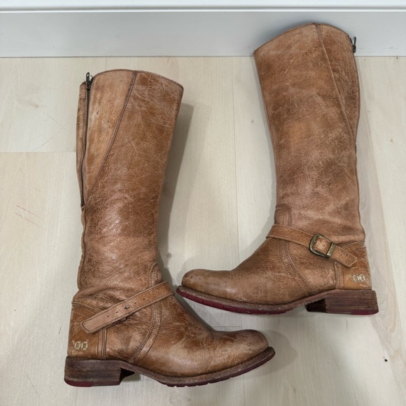 Bed Stu 1539 Gayle Leather Distressed Tall  Riding Boots Side Zip Women's 8* Tan - Picture 1 of 16